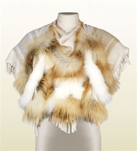 gucci gg pattern knit scarf|Gucci scarf with fur trim.